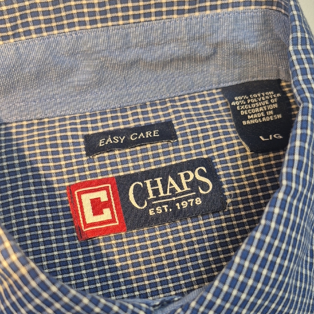 Chaps Navy and White Plaid Men's Shirt - Picture 2 of 13